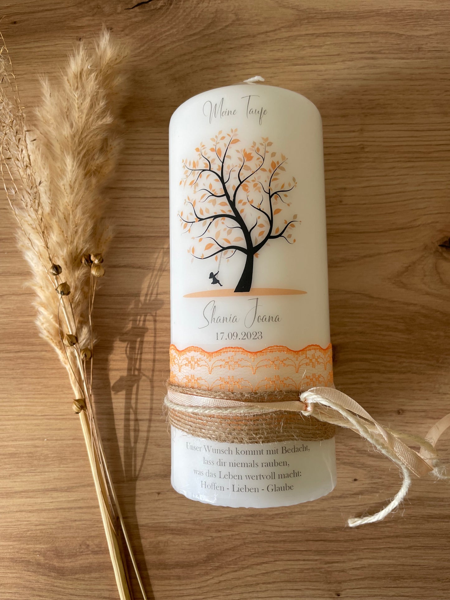Taufkerze orangener Stammbaum | Rebecca
