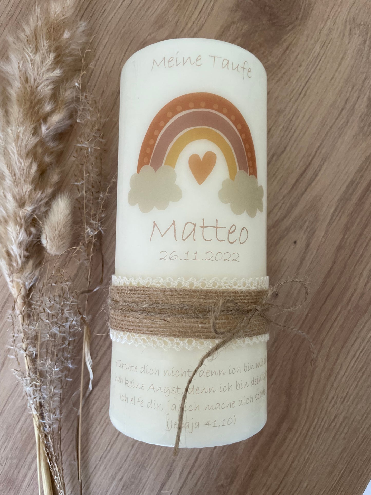 Taufkerze Regenbogen Boho nude | Raphael