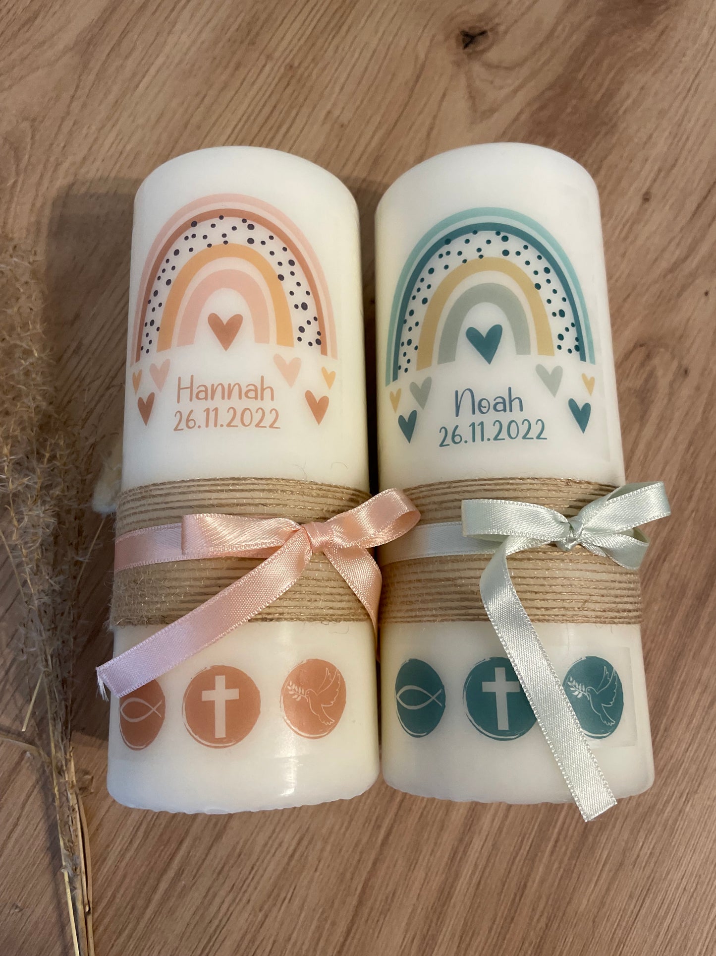Taufkerze Regenbogen Herzen | Valentin