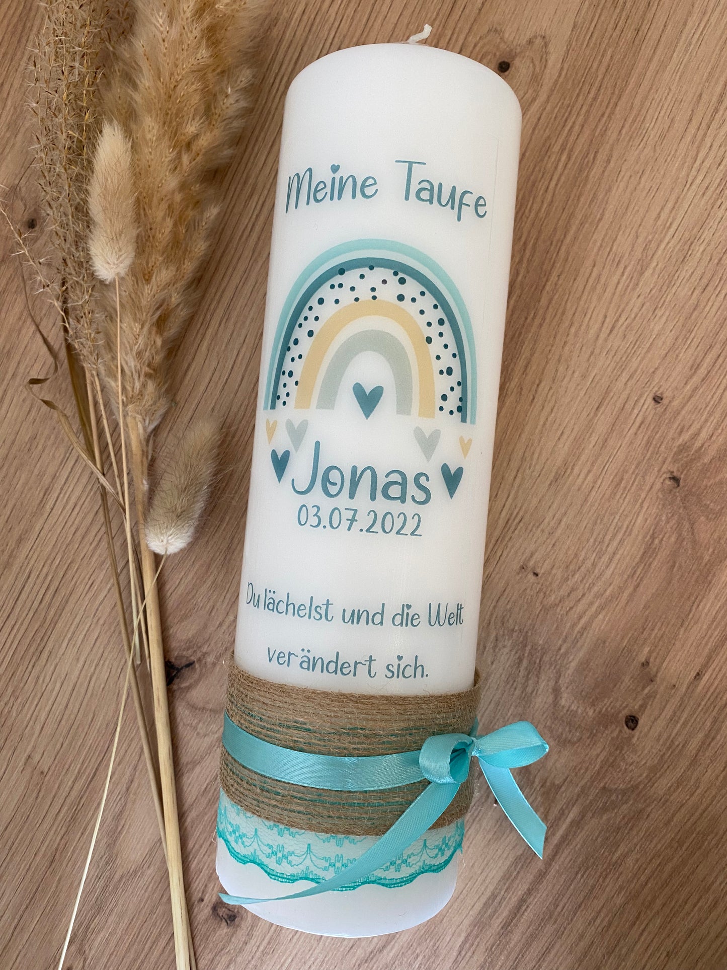 Taufkerze Regenbogen Herzen | Valentin