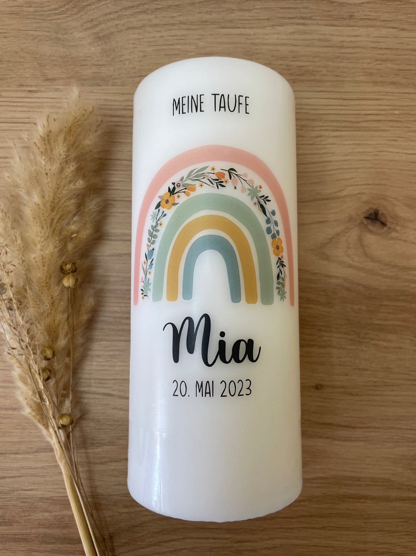 Taufkerze Regenbogen Blümchen | Mia