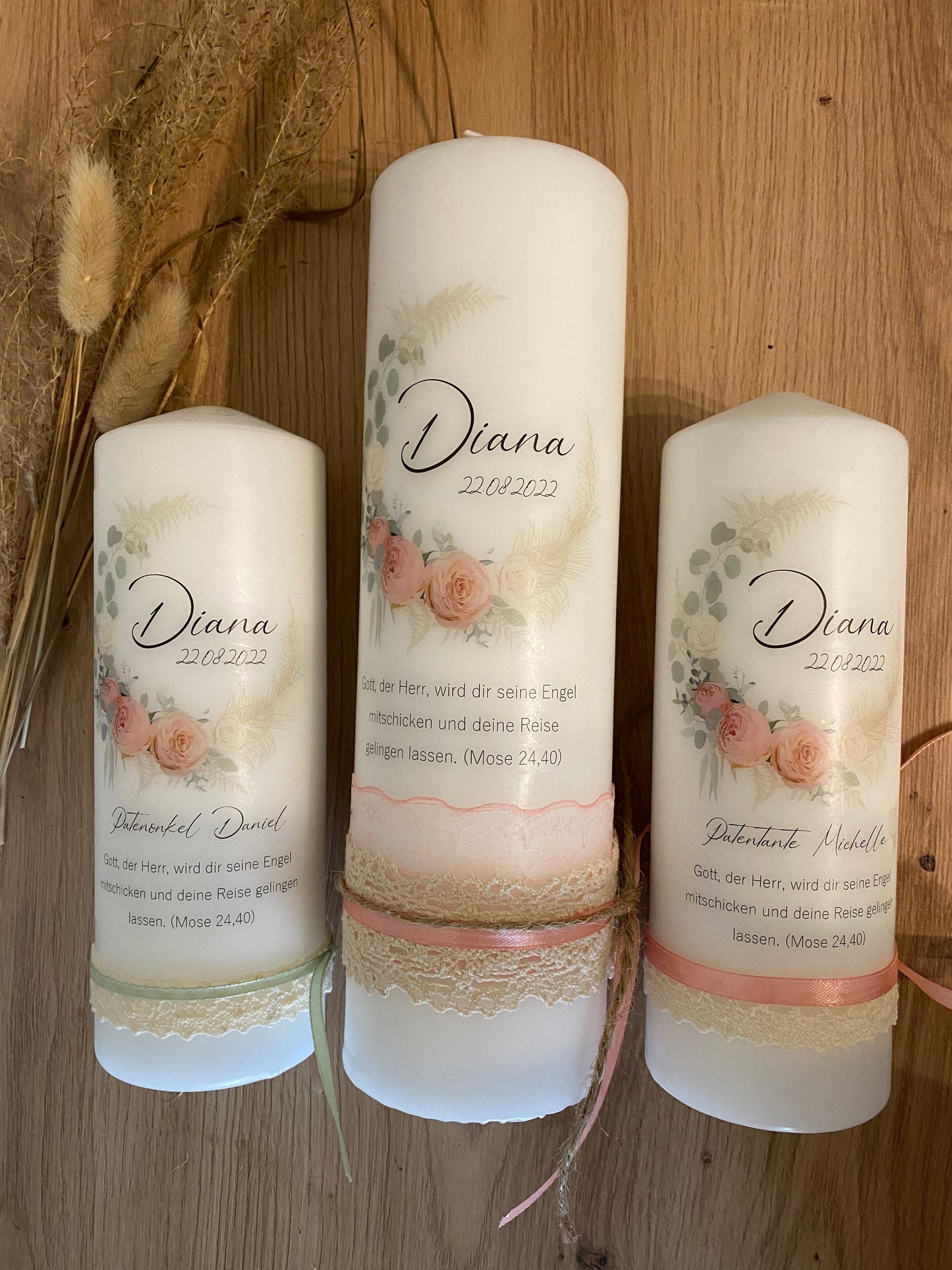 Taufkerze boho Rosenkranz | Diana