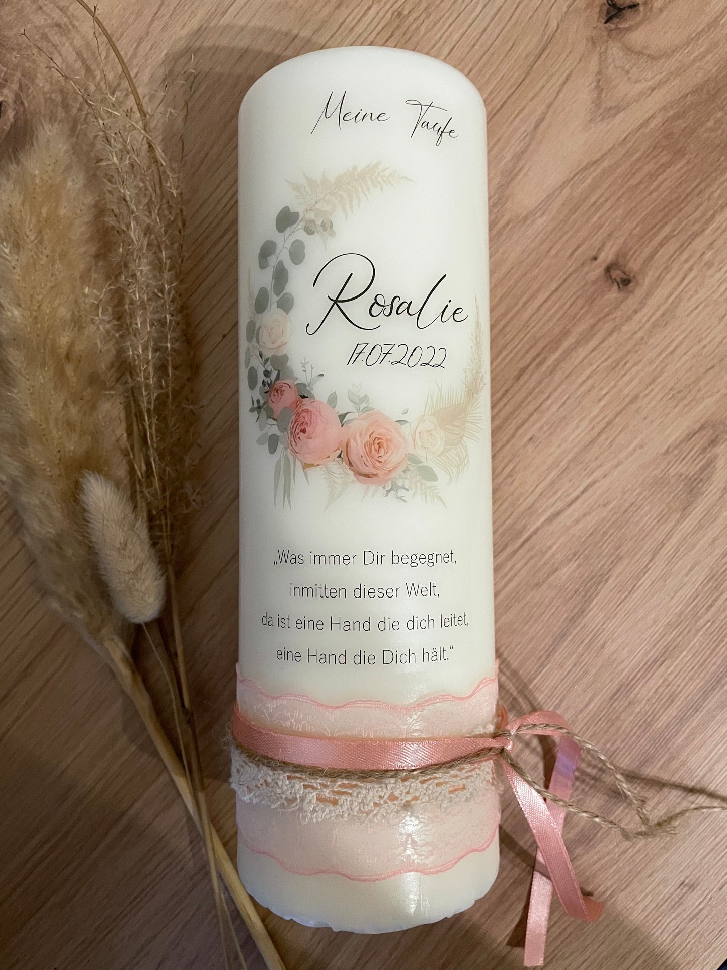 Taufkerze boho Rosenkranz | Diana