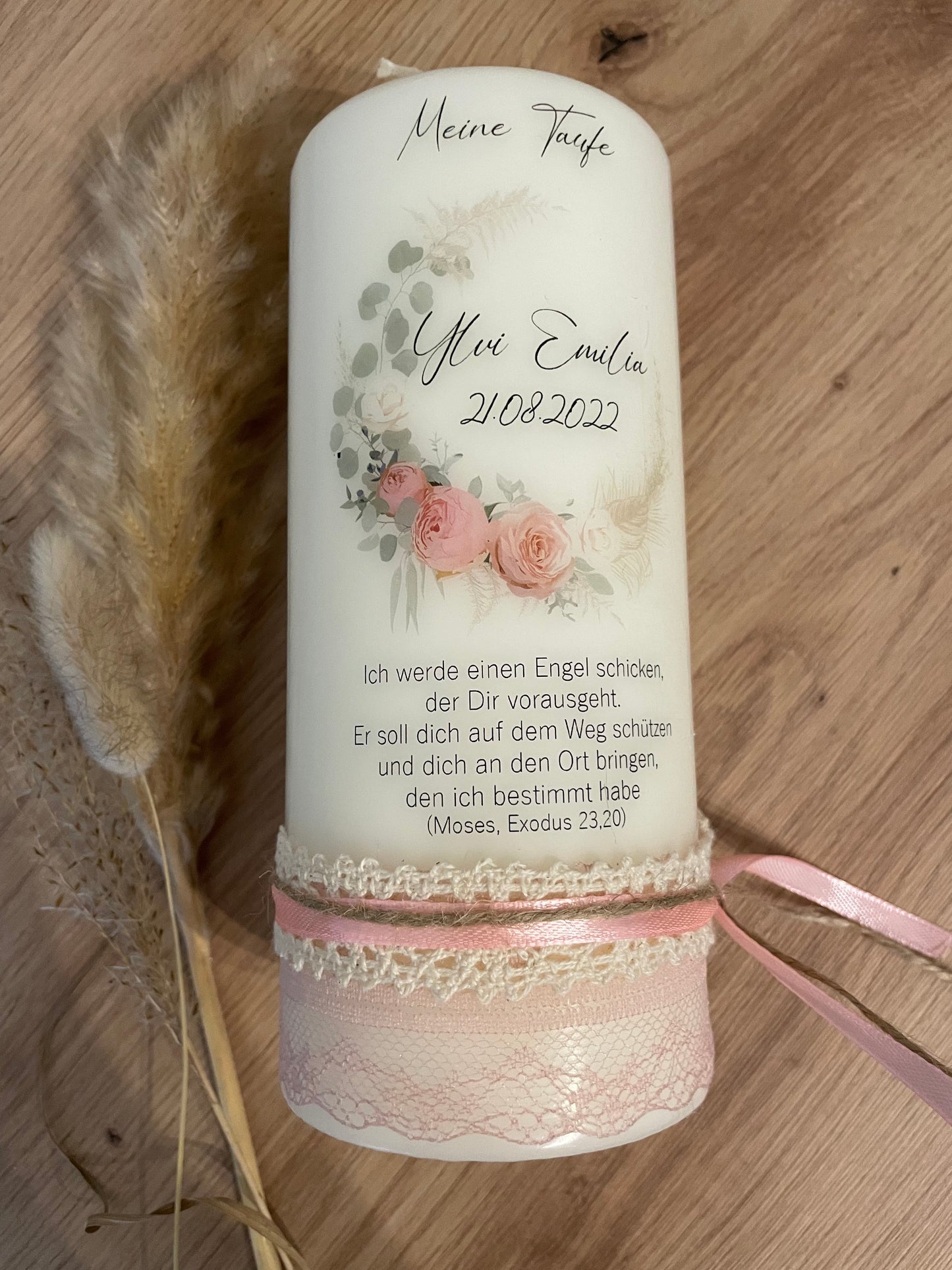 Taufkerze boho Rosenkranz | Diana