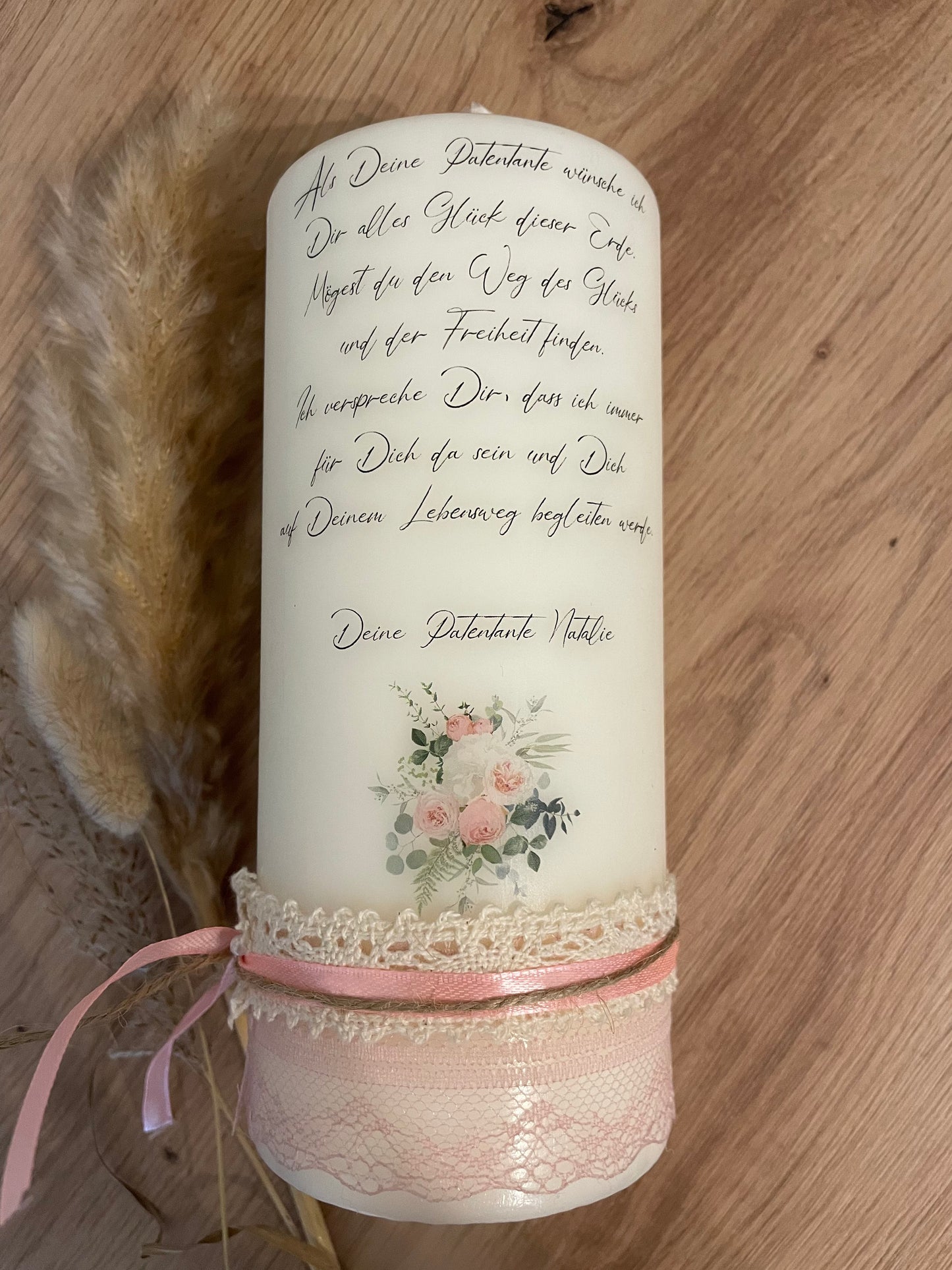 Taufkerze boho Rosenkranz | Diana