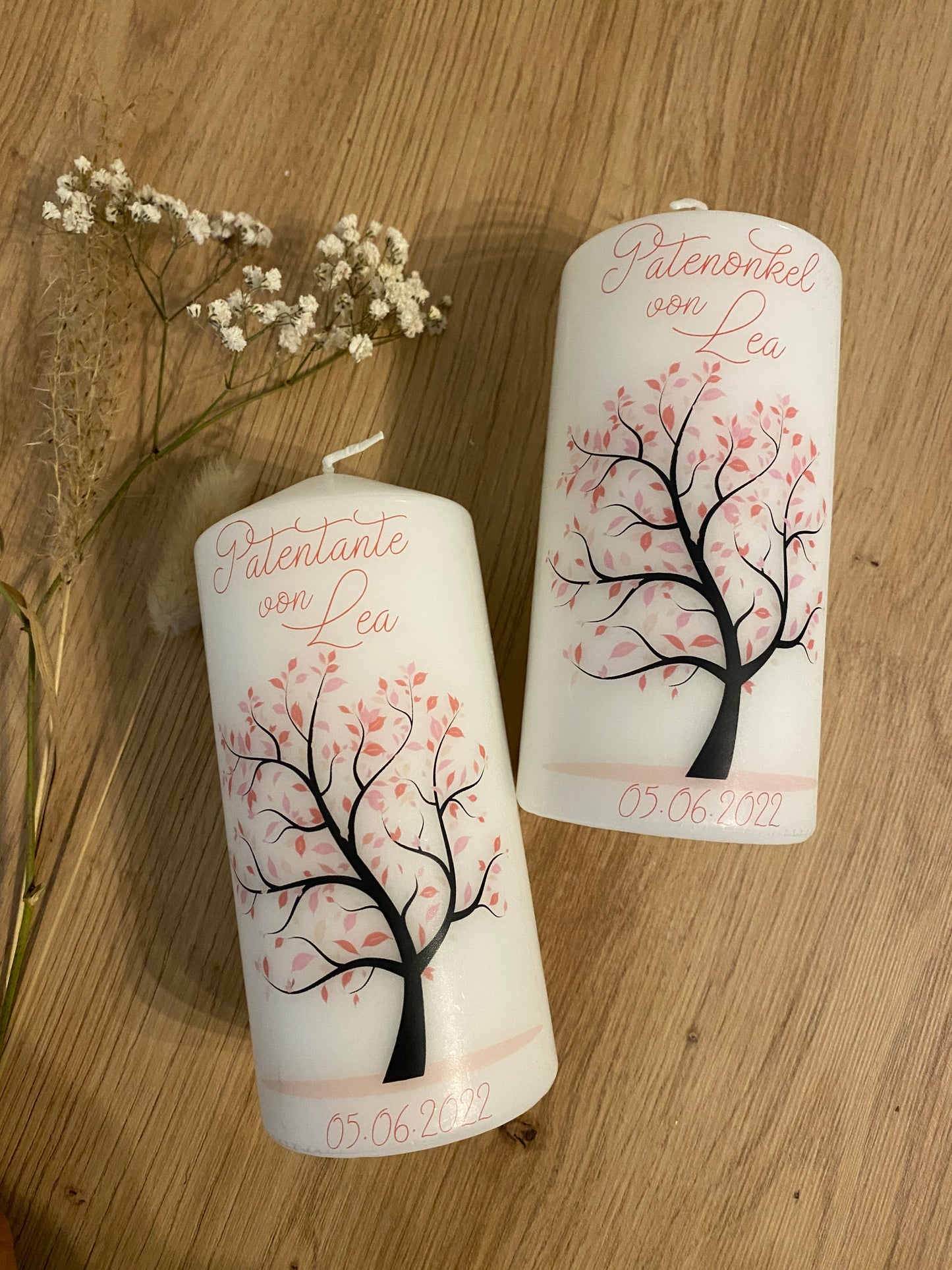 Taufkerze rosa Stammbaum | Nathalie