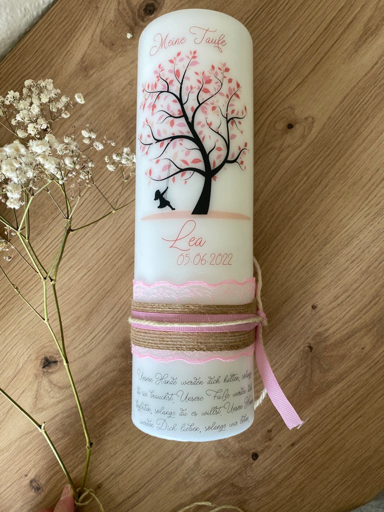 Taufkerze rosa Stammbaum | Nathalie
