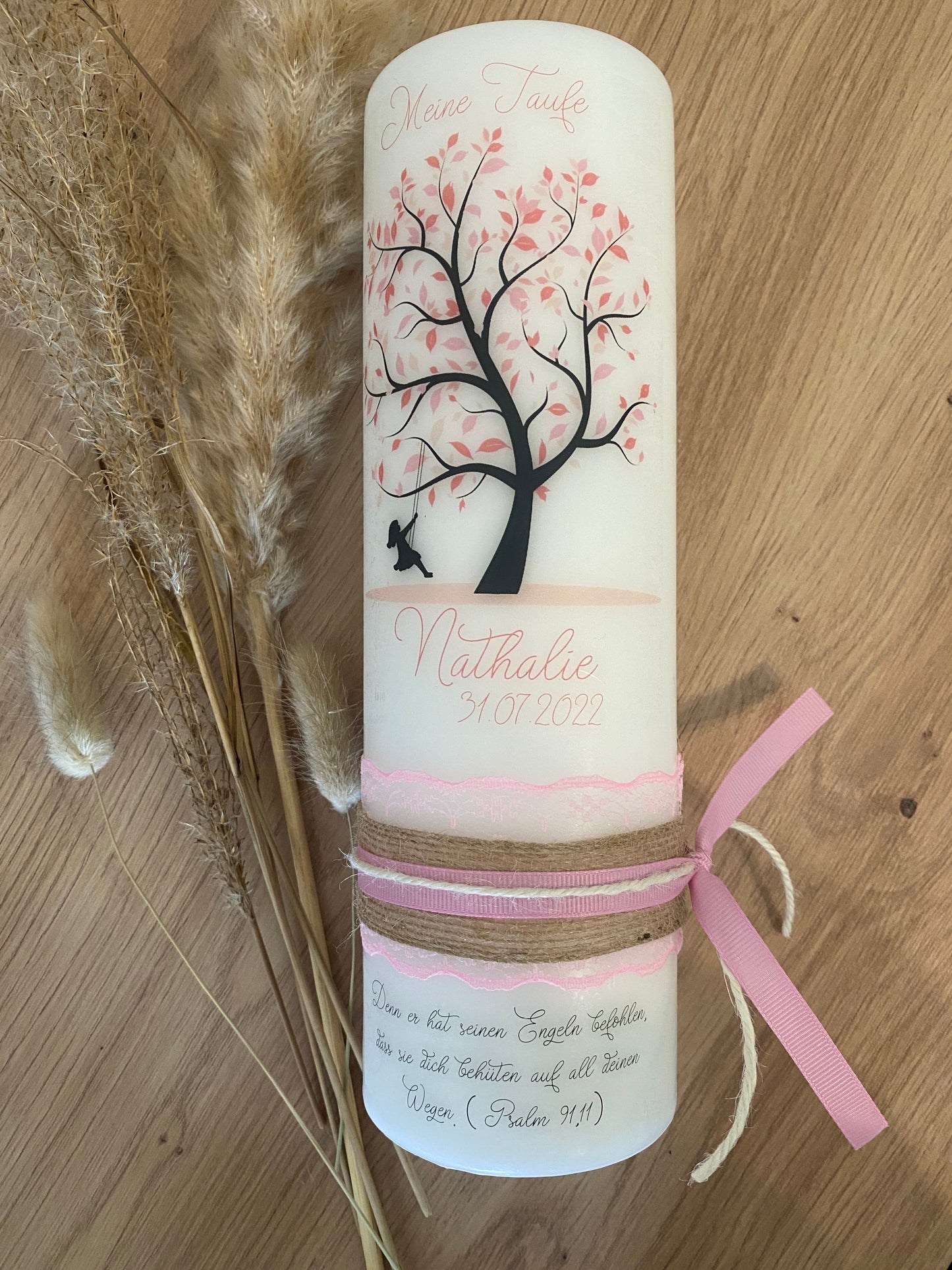 Taufkerze rosa Stammbaum | Nathalie