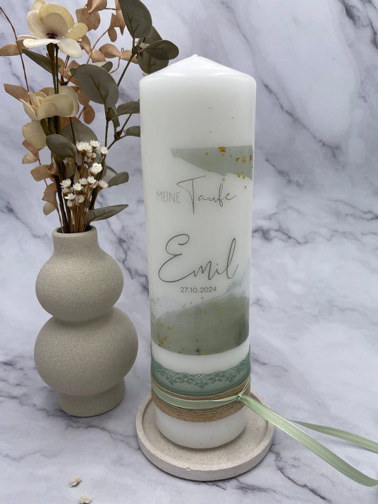 Taufkerze aquarell mint | Emil