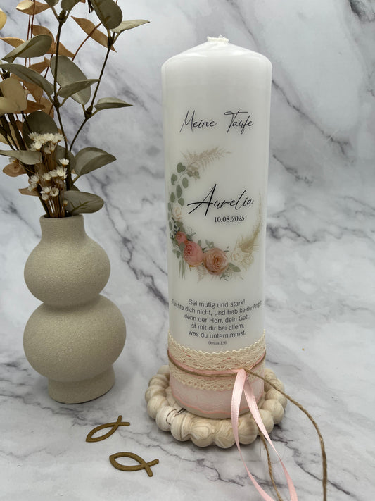 Taufkerze boho Rosenkranz | Diana