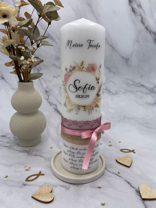 Taufkerze Blumenkranz | Hailey