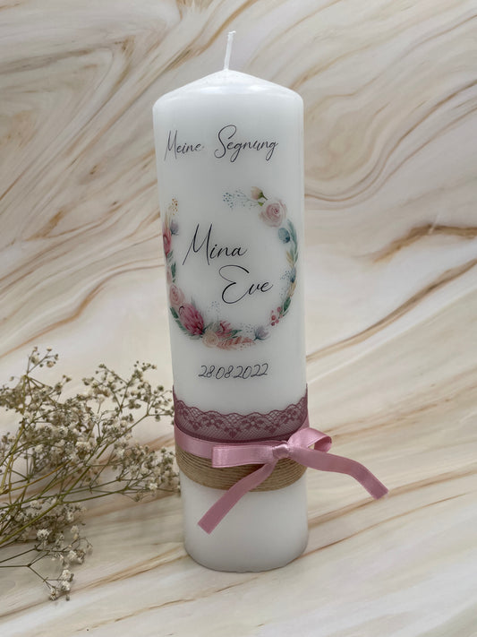 Taufkerze Blumenkranz | Alice