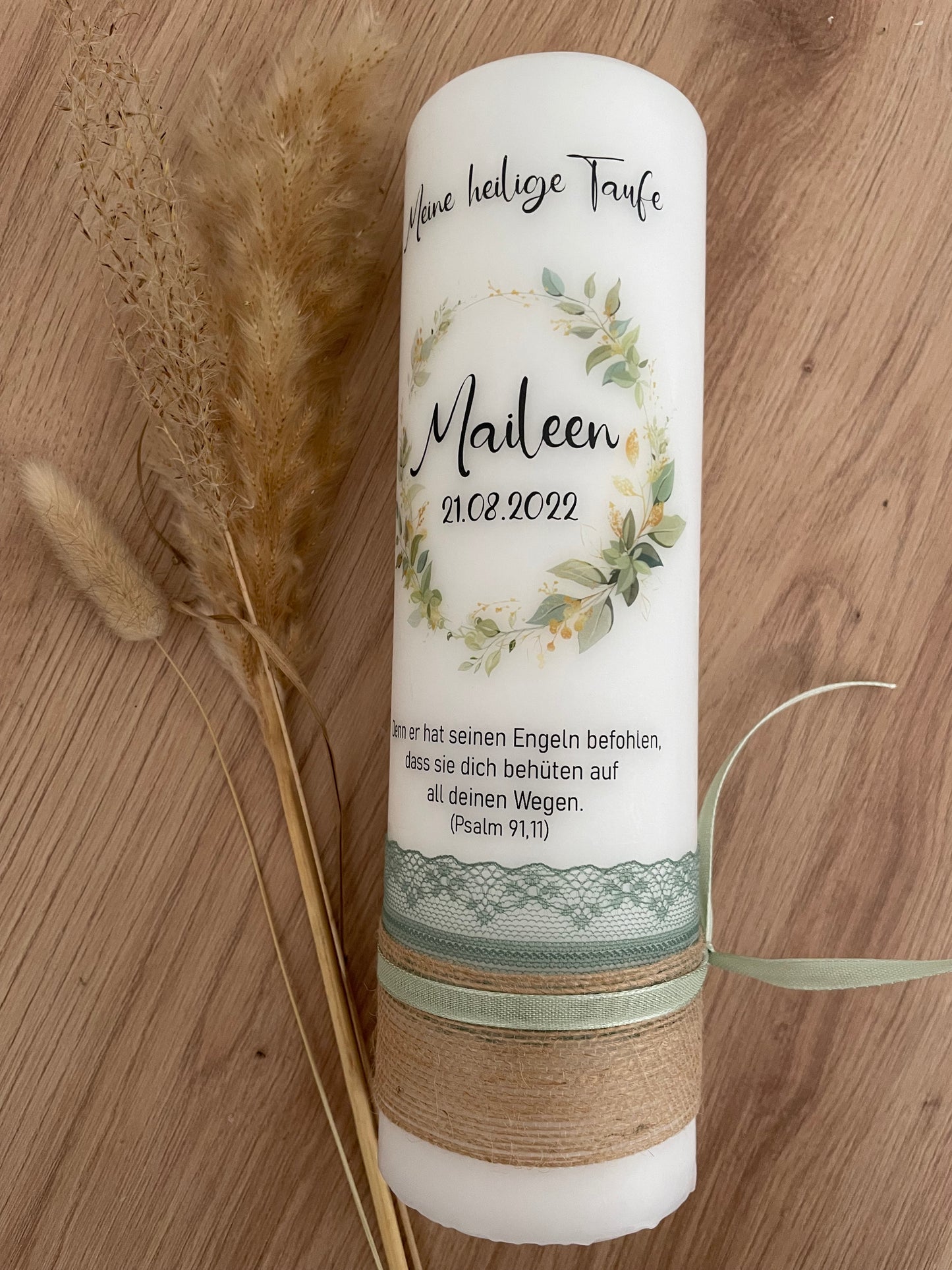 Taufkerze goldener Eukalyptuskranz | Maileen