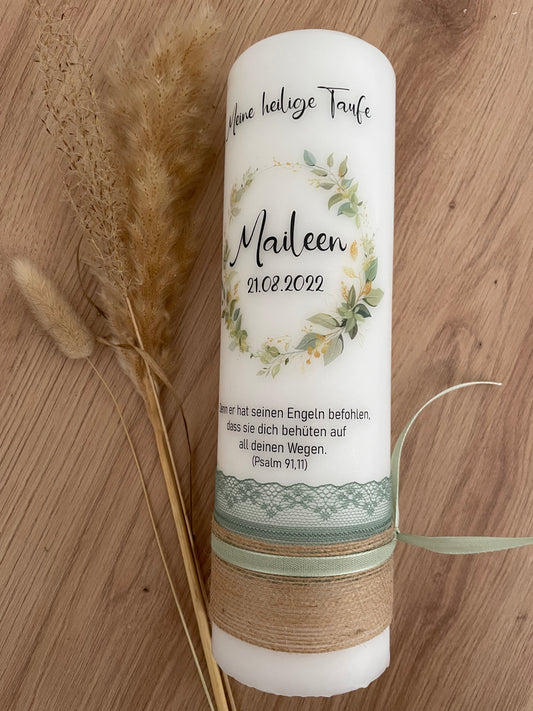 Taufkerze goldener Eukalyptuskranz | Maileen