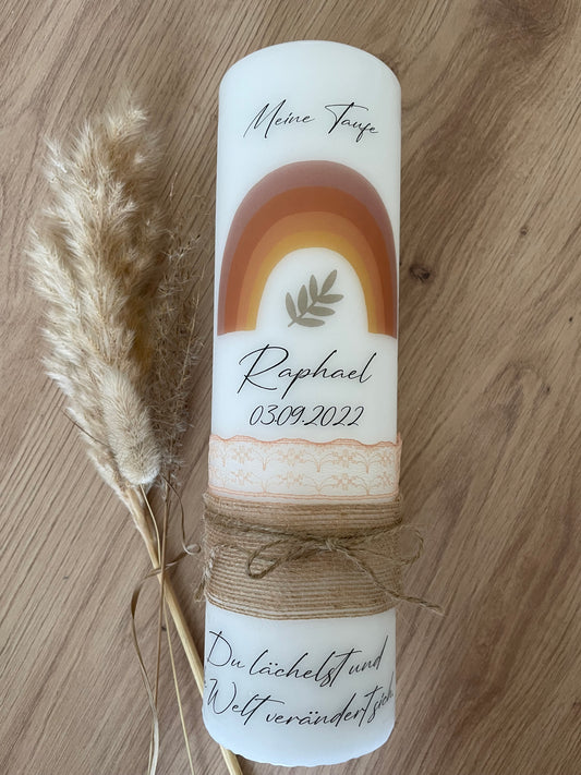 Taufkerze Regenbogen Boho nude | Raphael