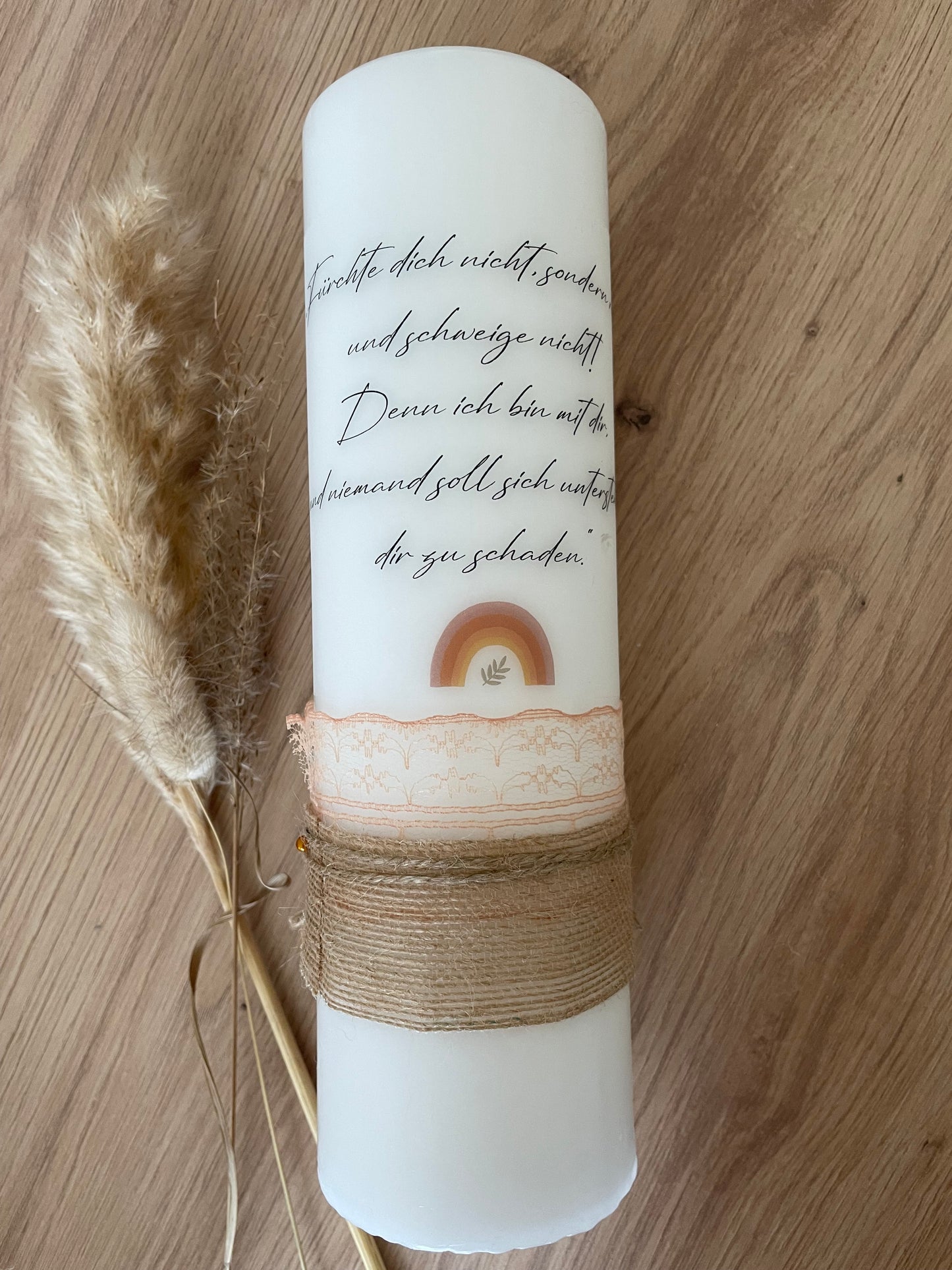Taufkerze Regenbogen Boho nude | Raphael