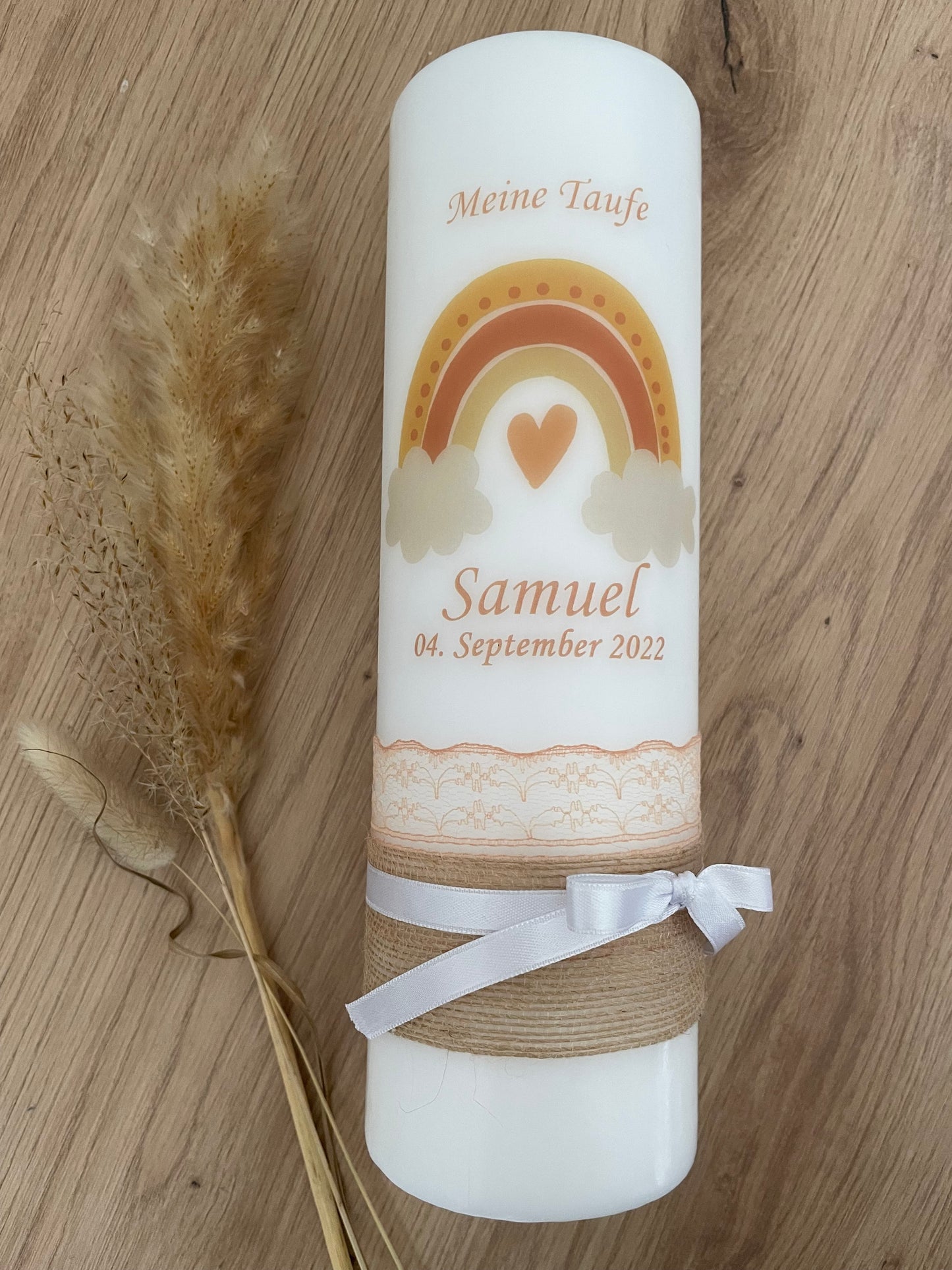 Taufkerze Regenbogen Boho nude | Raphael