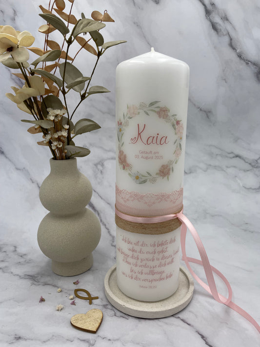 Taufkerze Blumenkranz | Kaia