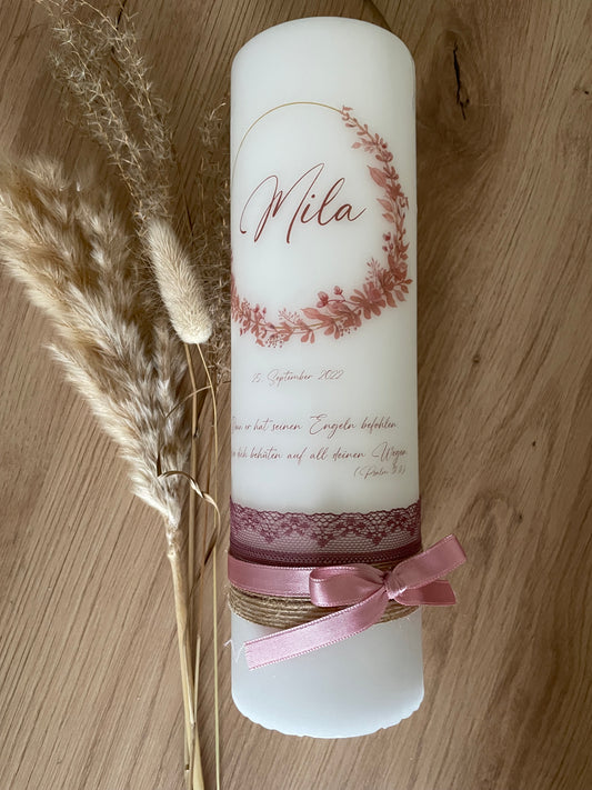 Taufkerze Blumenkranz | Mila