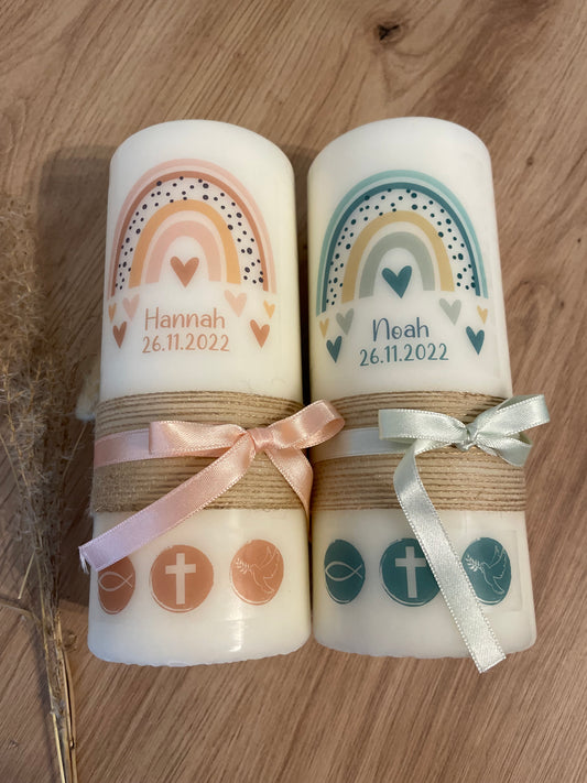 Taufkerze Regenbogen Herzen | Valentin
