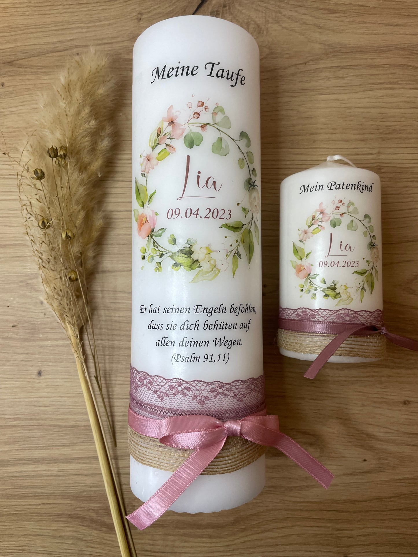 Taufkerze Blumenkranz | Lia