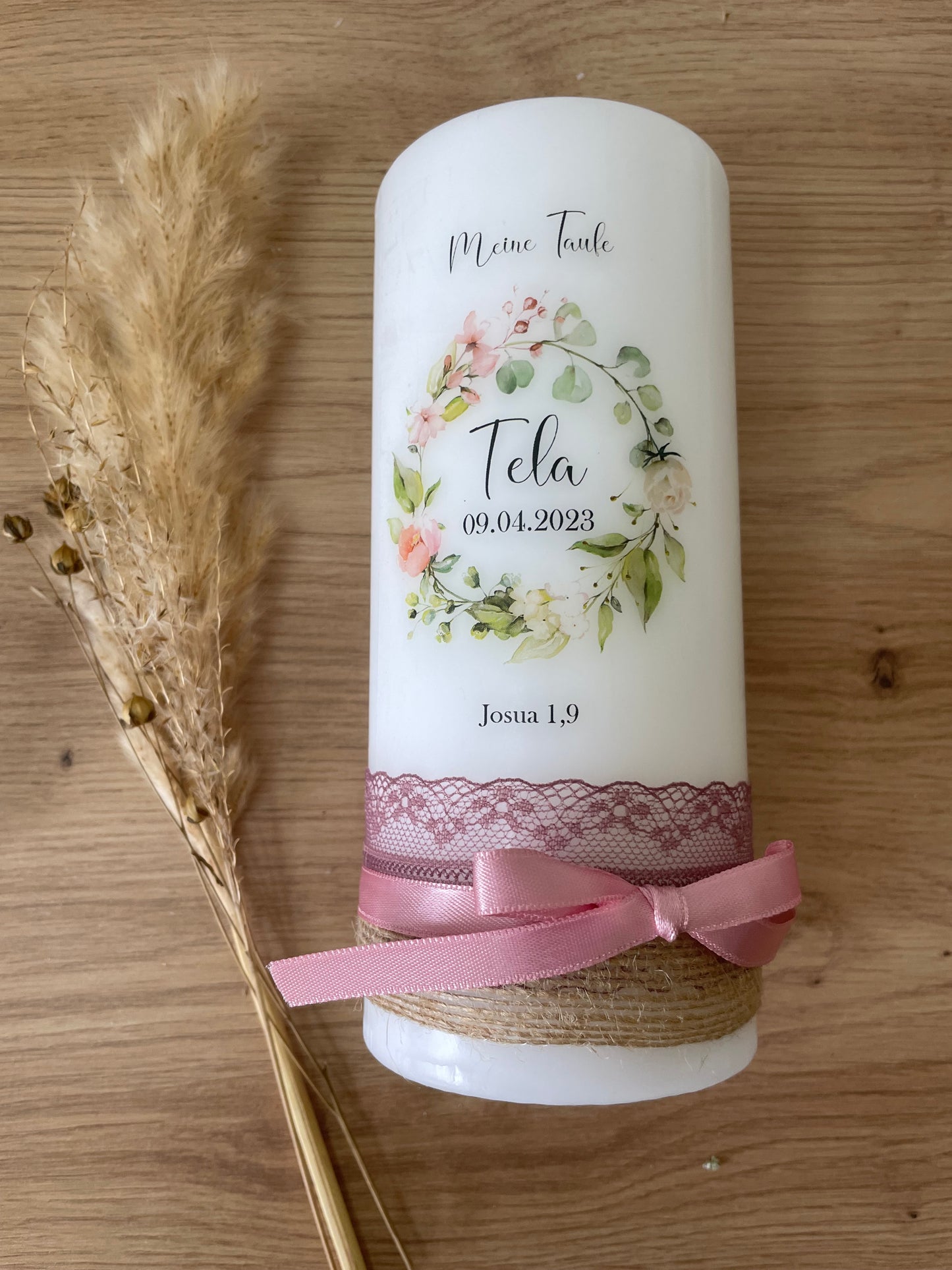 Taufkerze Blumenkranz | Lia