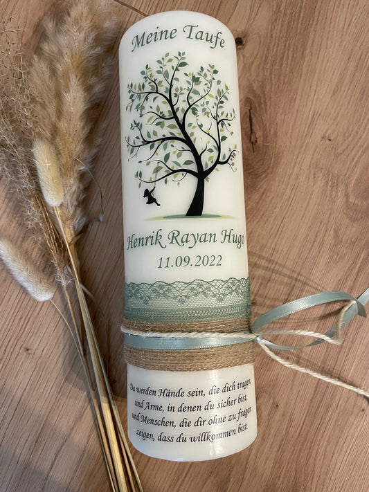 Taufkerze grüner Stammbaum | Lukes