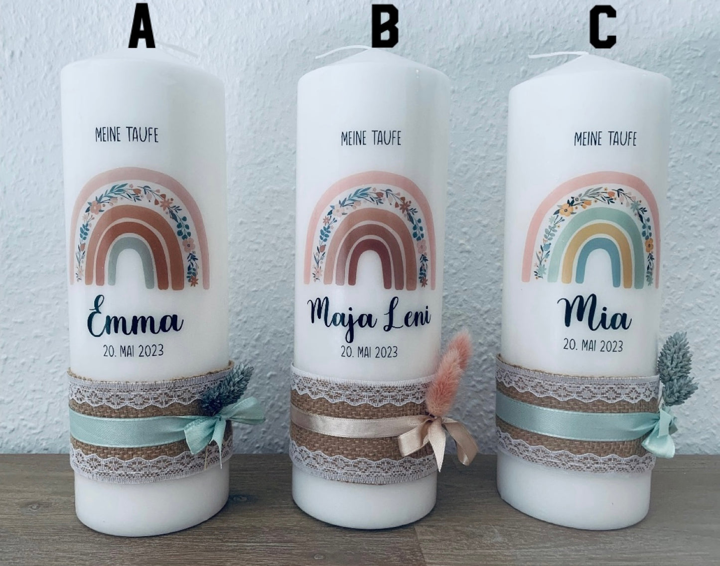 Taufkerze Regenbogen Blümchen | Mia