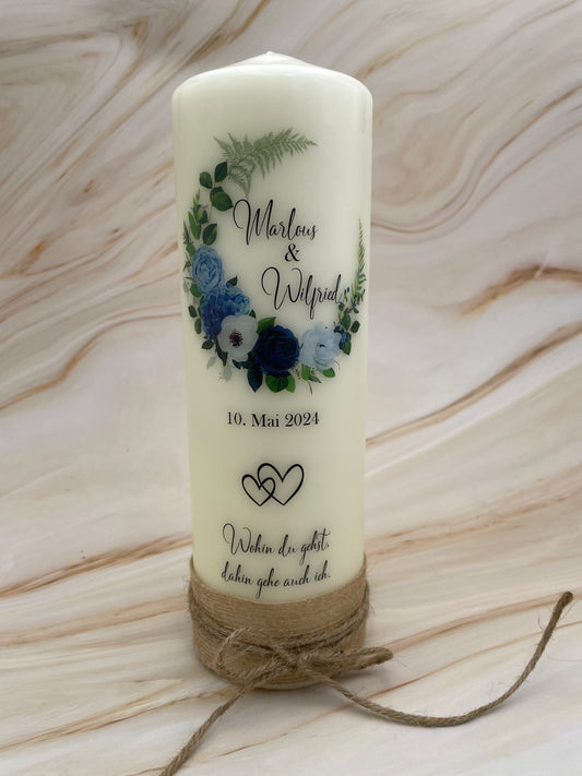 Hochzeitskerze | Rosenkranz blau