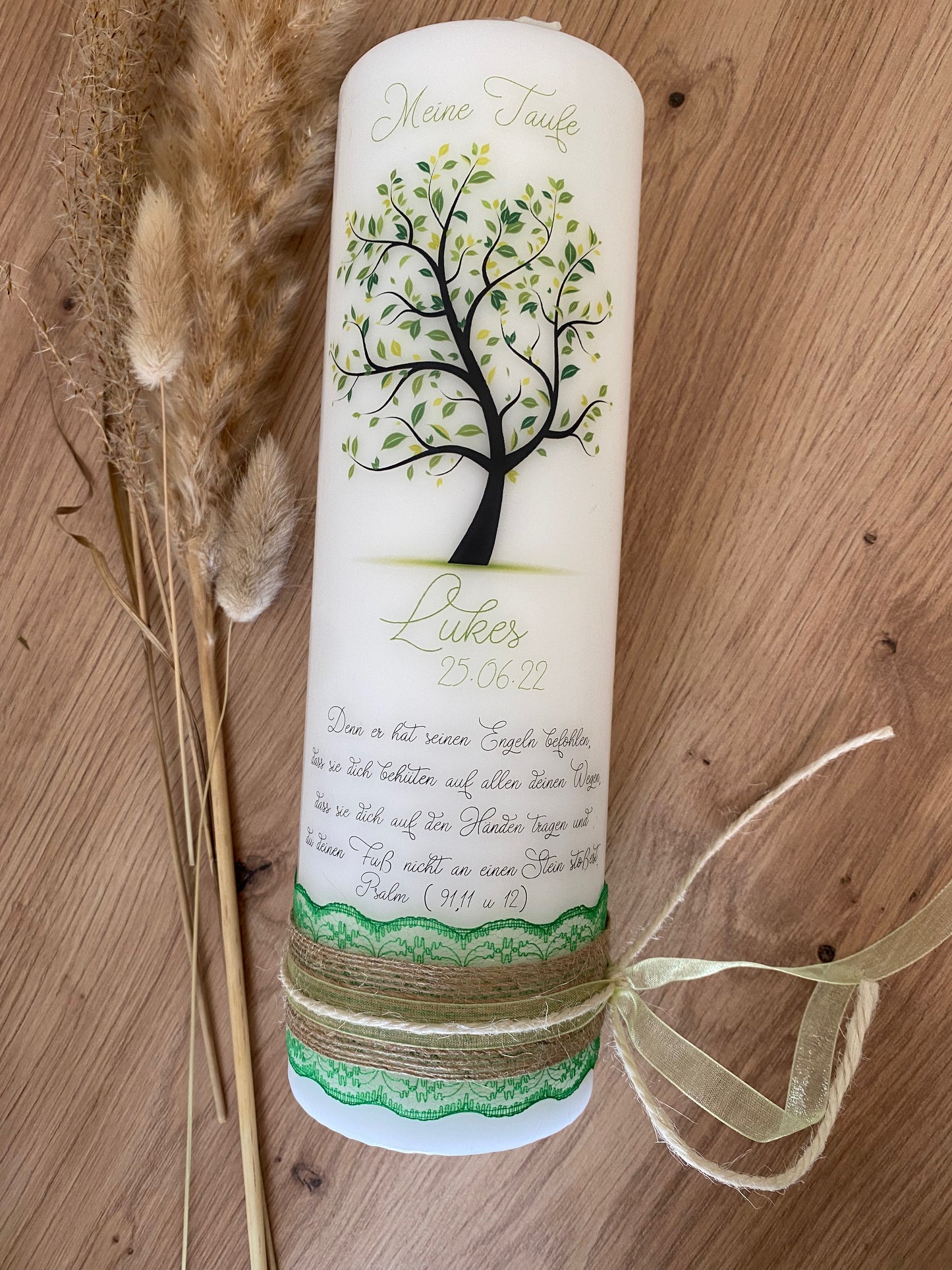 Taufkerze grüner Stammbaum | Lukes