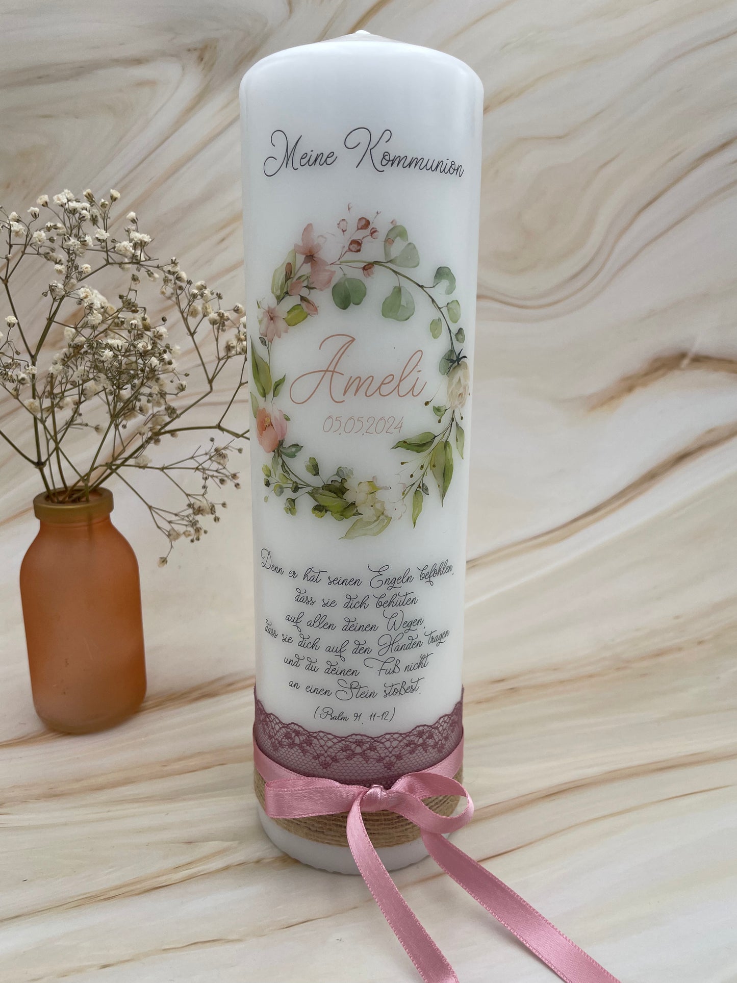 Taufkerze Blumenkranz | Lia