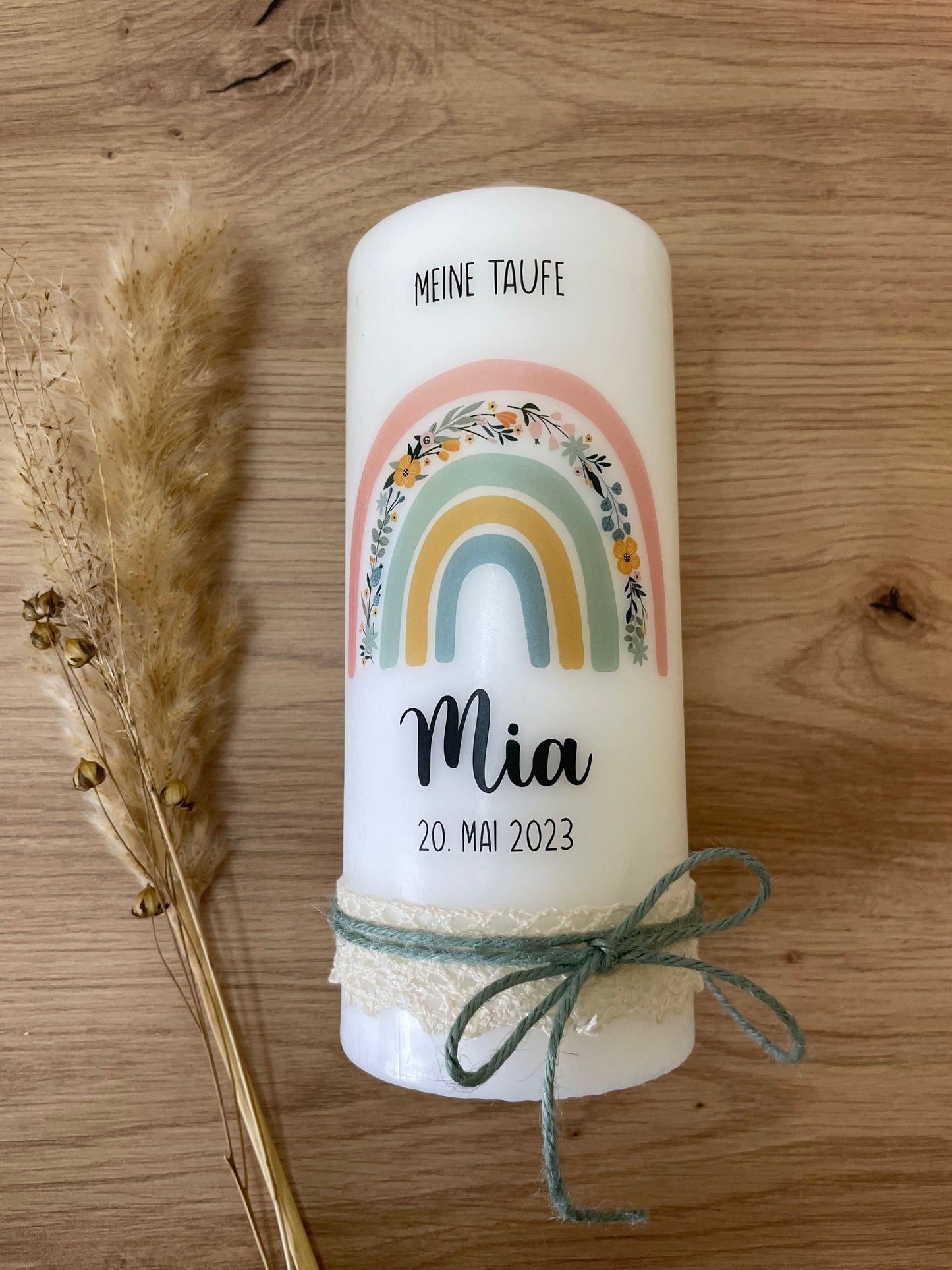 Taufkerze Regenbogen Blümchen | Mia