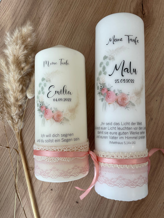Taufkerze boho Rosenkranz | Diana