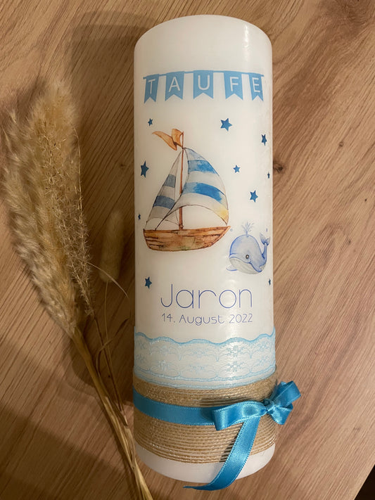 Taufkerze Segelboot mit Waal | Jaron