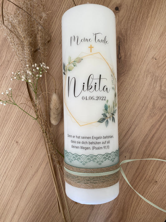 Taufkerze Eukalyptus Kreuzkranz | Nikita