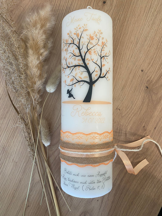 Taufkerze orangener Stammbaum | Rebecca
